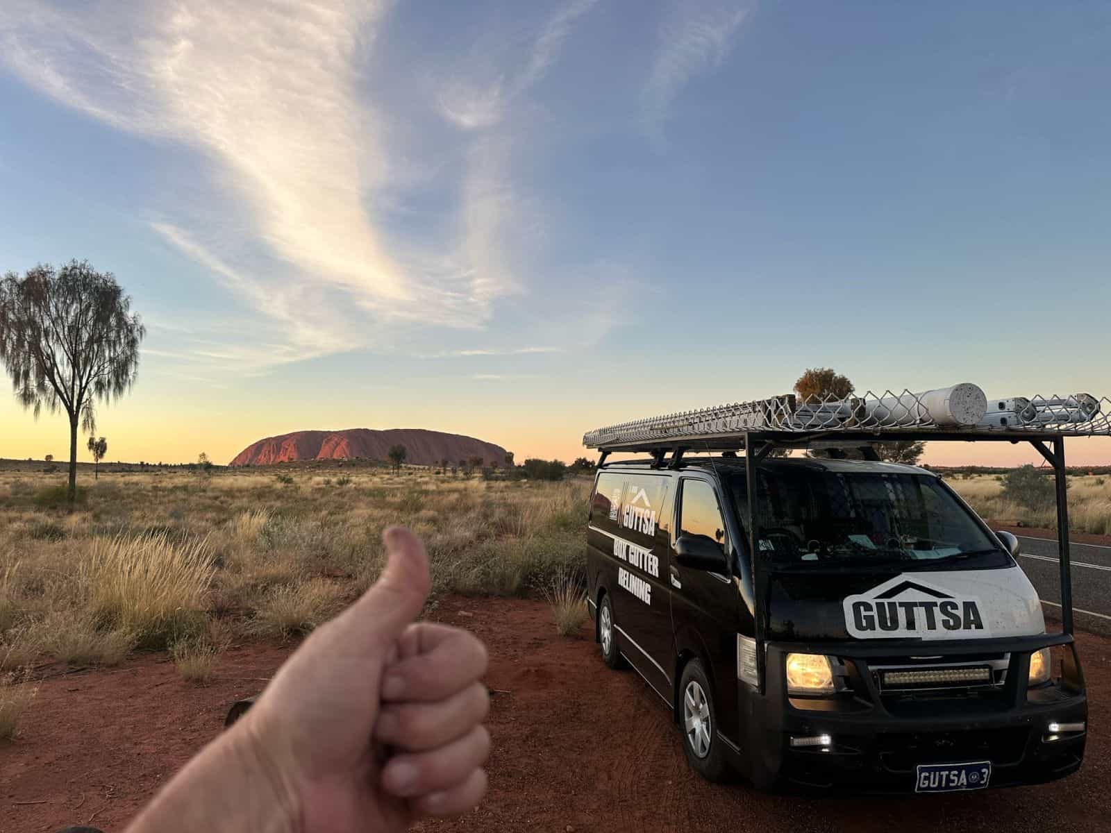 GUTTSA can install Interstate. The GUTTSA van at Uluru